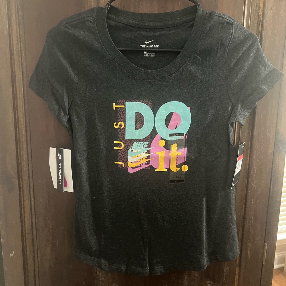 Nike Kids Charcoal Tee with Vibrant Just Do It Design